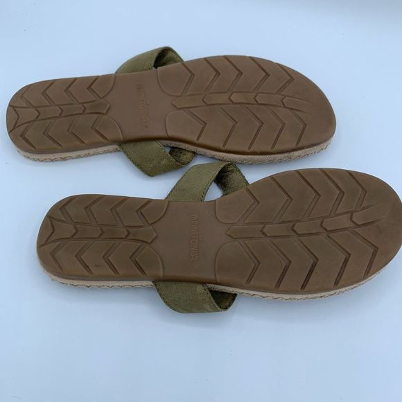 Minnetonka Leather Peace Flip Flop Sandals Green / Tan size 9 - Picture 2 of 3